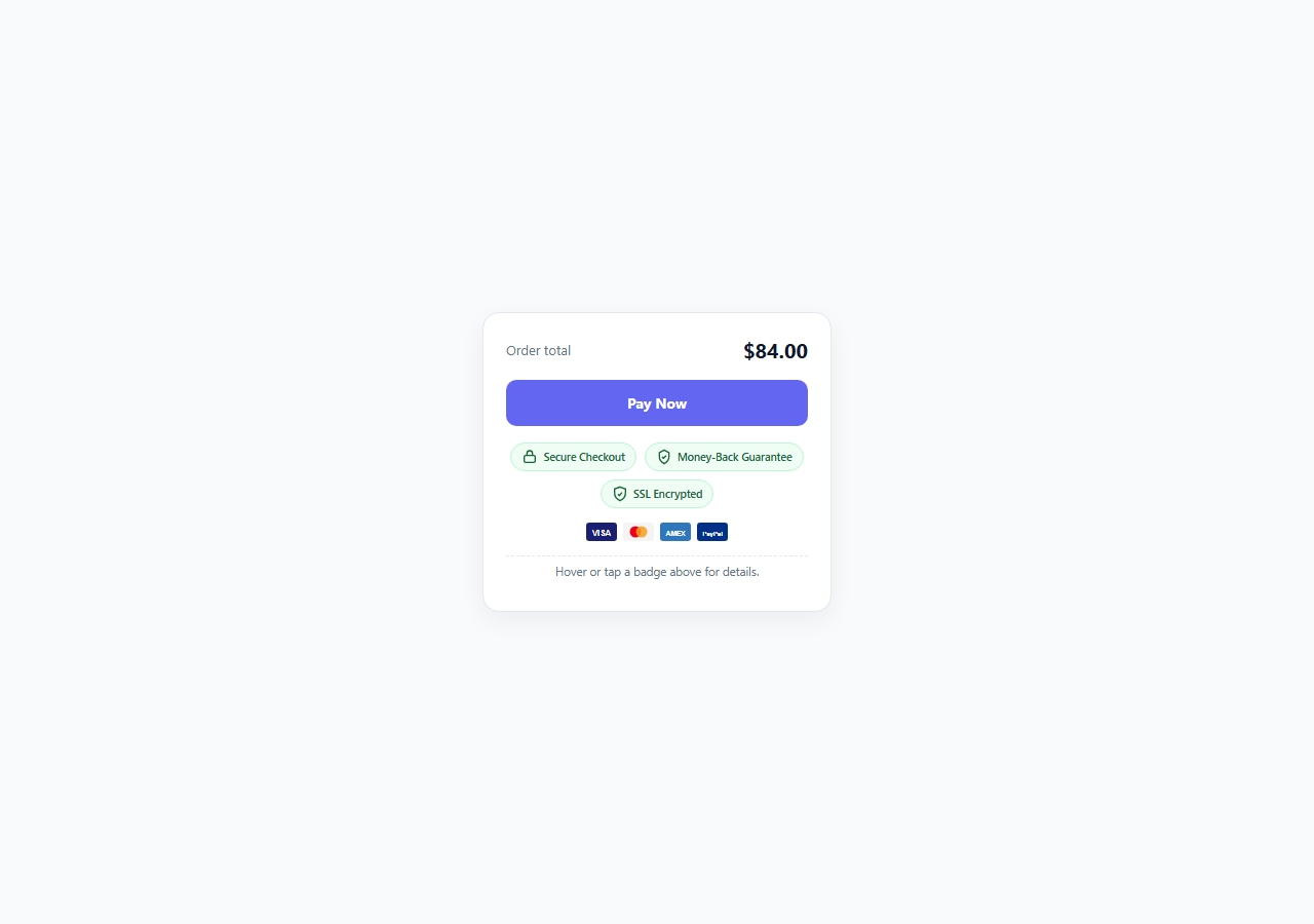 Screenshot of the Checkout Trust & Security Badge Strip snippet rendered live
