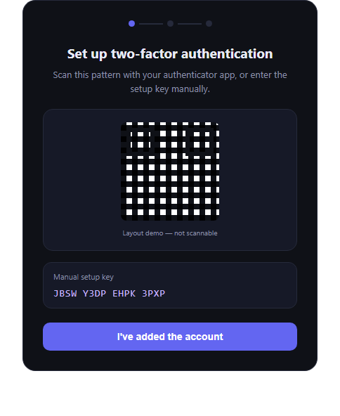 Screenshot of the Two-Factor Authentication Setup Flow snippet rendered live