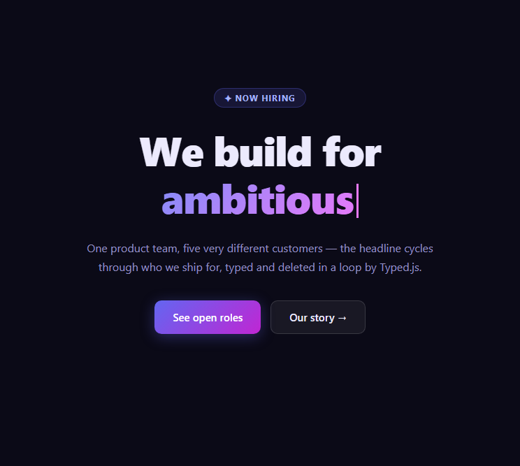 Screenshot of the Typed.js Multi-String Hero snippet rendered live