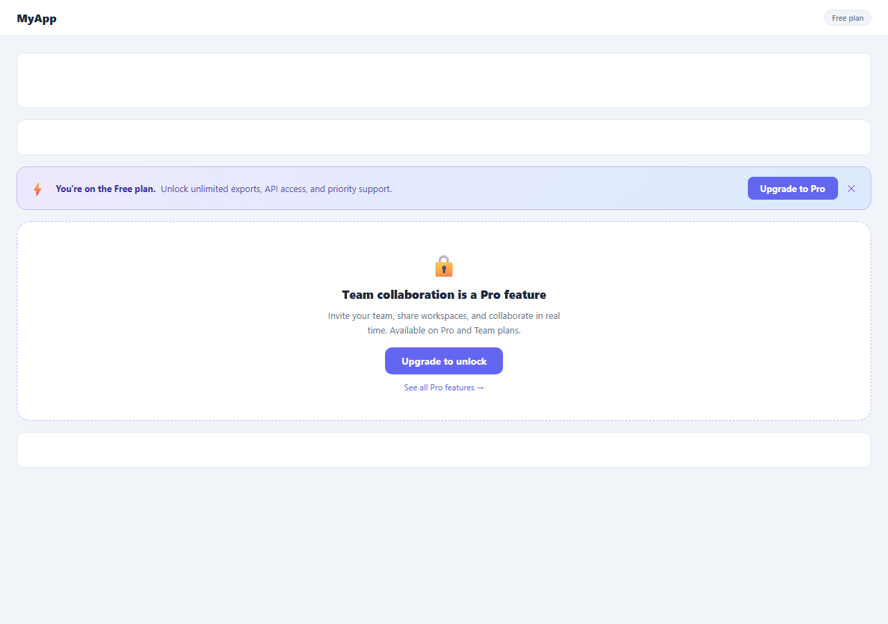Screenshot of the Upgrade Banner snippet rendered live