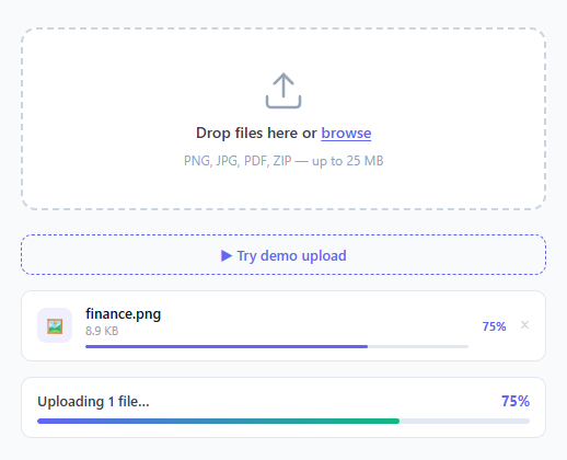 Screenshot of the Upload Progress snippet rendered live