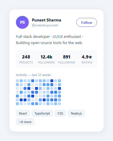 Screenshot of the User Stats Card snippet rendered live