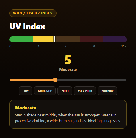 Screenshot of the UV Index Meter snippet rendered live