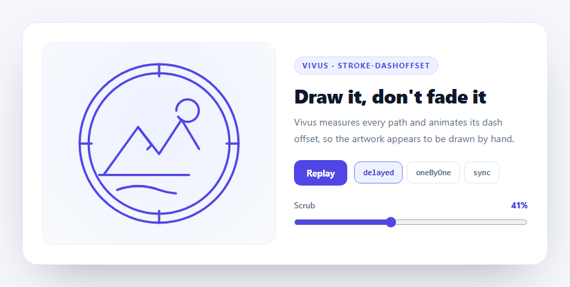 Screenshot of the Vivus SVG Line Draw snippet rendered live