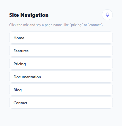 Screenshot of the Voice Command Navigation Menu snippet rendered live