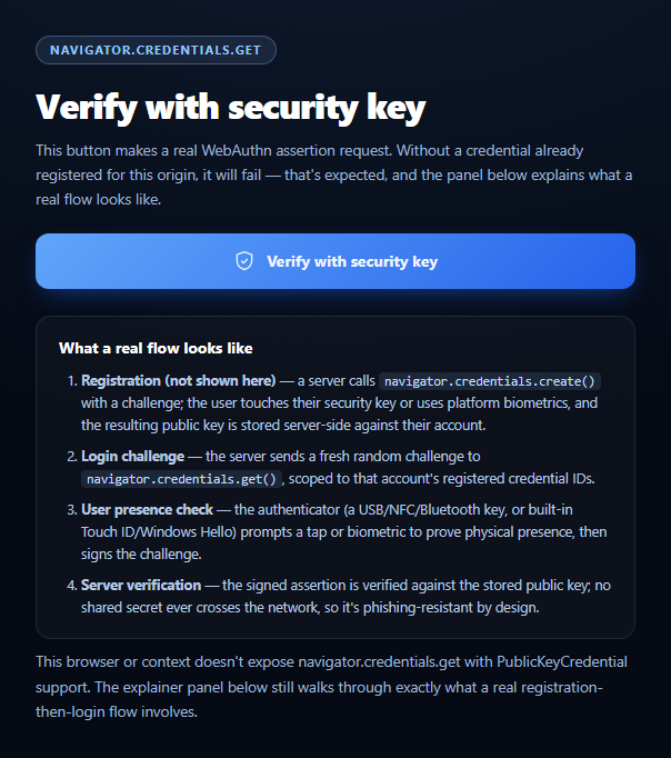 Screenshot of the WebAuthn Security Key Prompt snippet rendered live