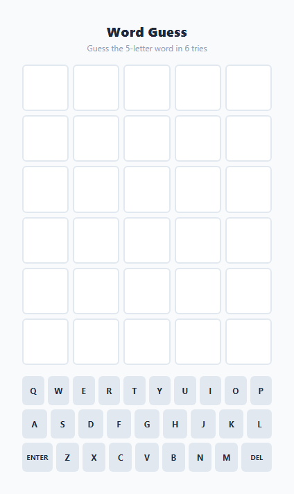 Screenshot of the Word Guess Game (Wordle-Style) snippet rendered live