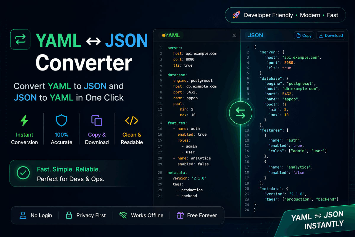YAML to JSON Converter Free — JSON to YAML Online | FWD Tools